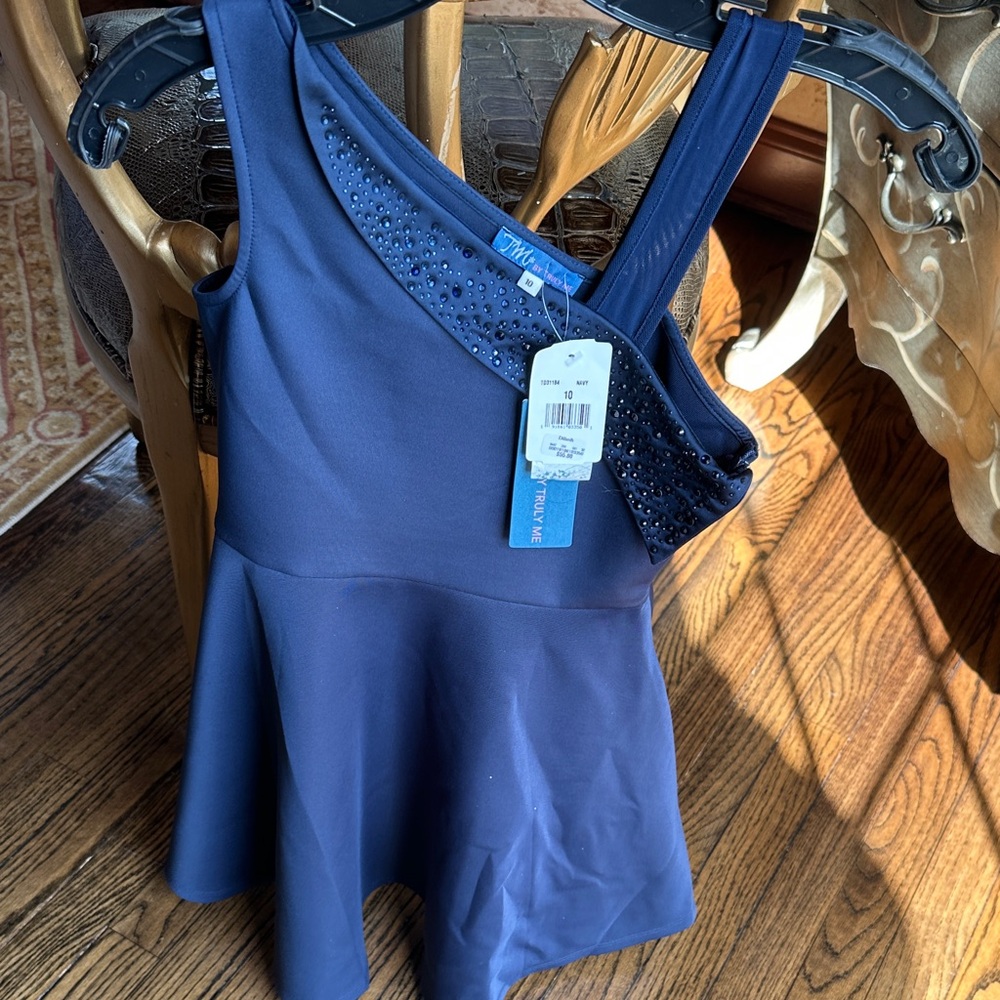Stylish Navy Blue Dress with Embellished Strap kids size 10 new with tags  TM